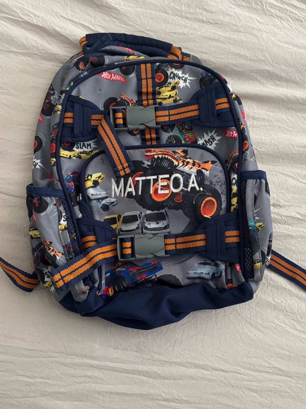 Pottery Barn Kids Navy & Gray Race Car Backpack